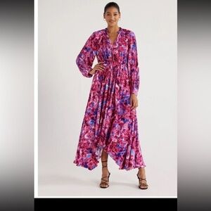 Scoop Pink Pleated Handkerchief Hem Dress XL 16/18